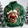 Men's Casual Christmas Zip Up Long Sleeve Sweatshirt with Stand Collar