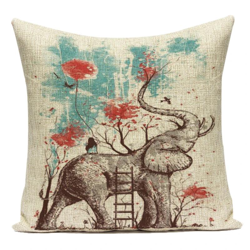 Vintage Style African 3D Animals Elephant Decorative Pillows Case Polyester Sofa Cushion Cover For Living Room Decoration