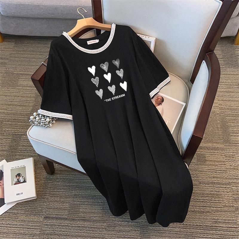 Plus Size A-Line Mid-Length Dress with Round Neck (Sizes 200-350 Jin)