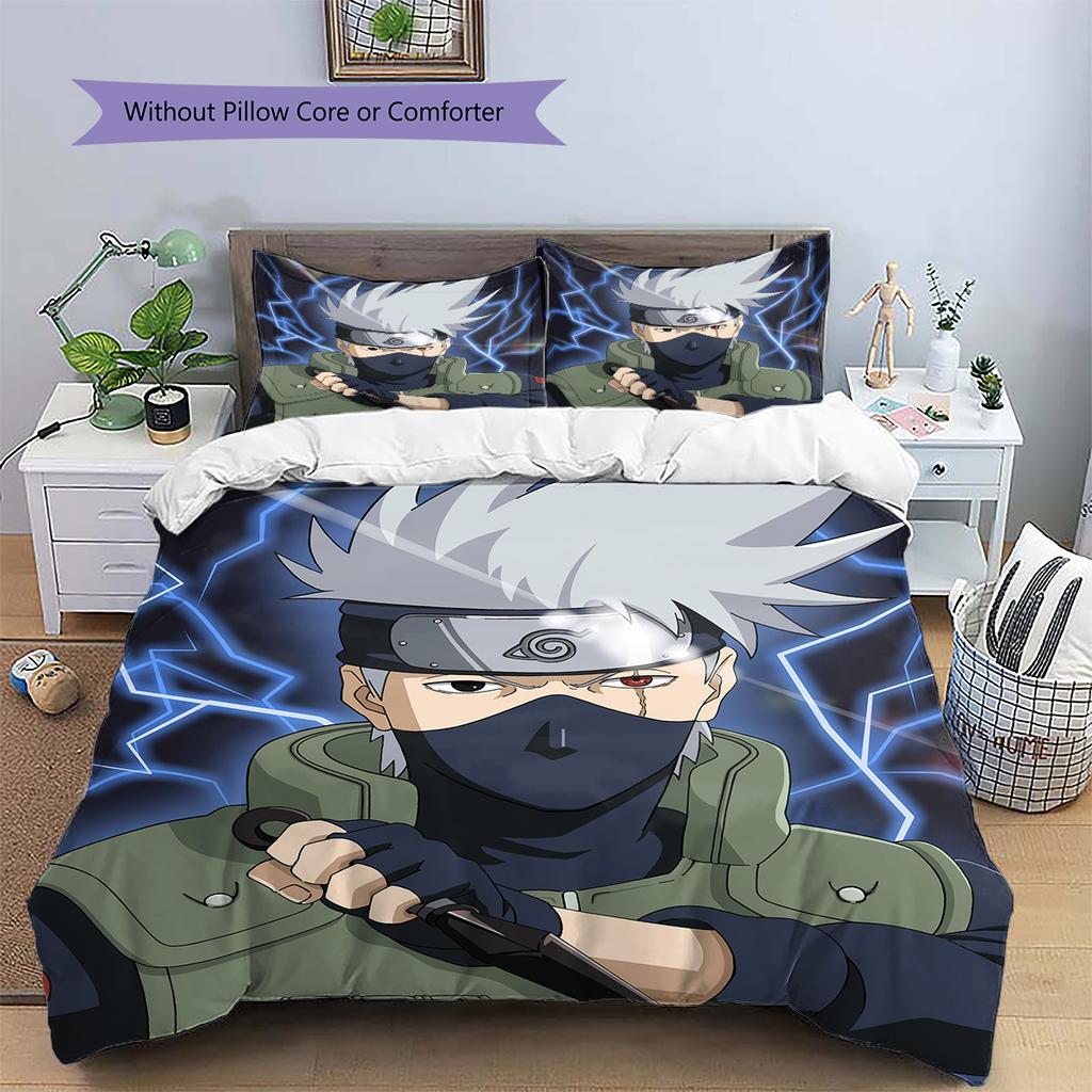 Hatake Kakashi Wzór Naruto Pościel Dekoracja Domu Prezent Urodzinowy (1 * poszwa na kołdrę + 2 * poszewki na poduszki, bez rdzenia)