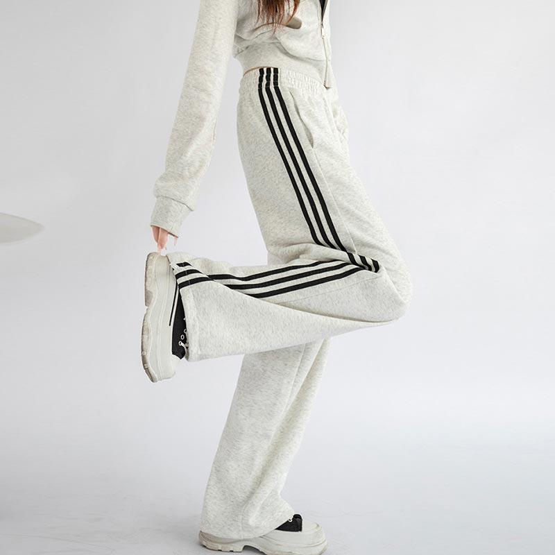 Женские свободные полосатые спортивные брюки осень-зима повседневные брюки с высокой — фото 8