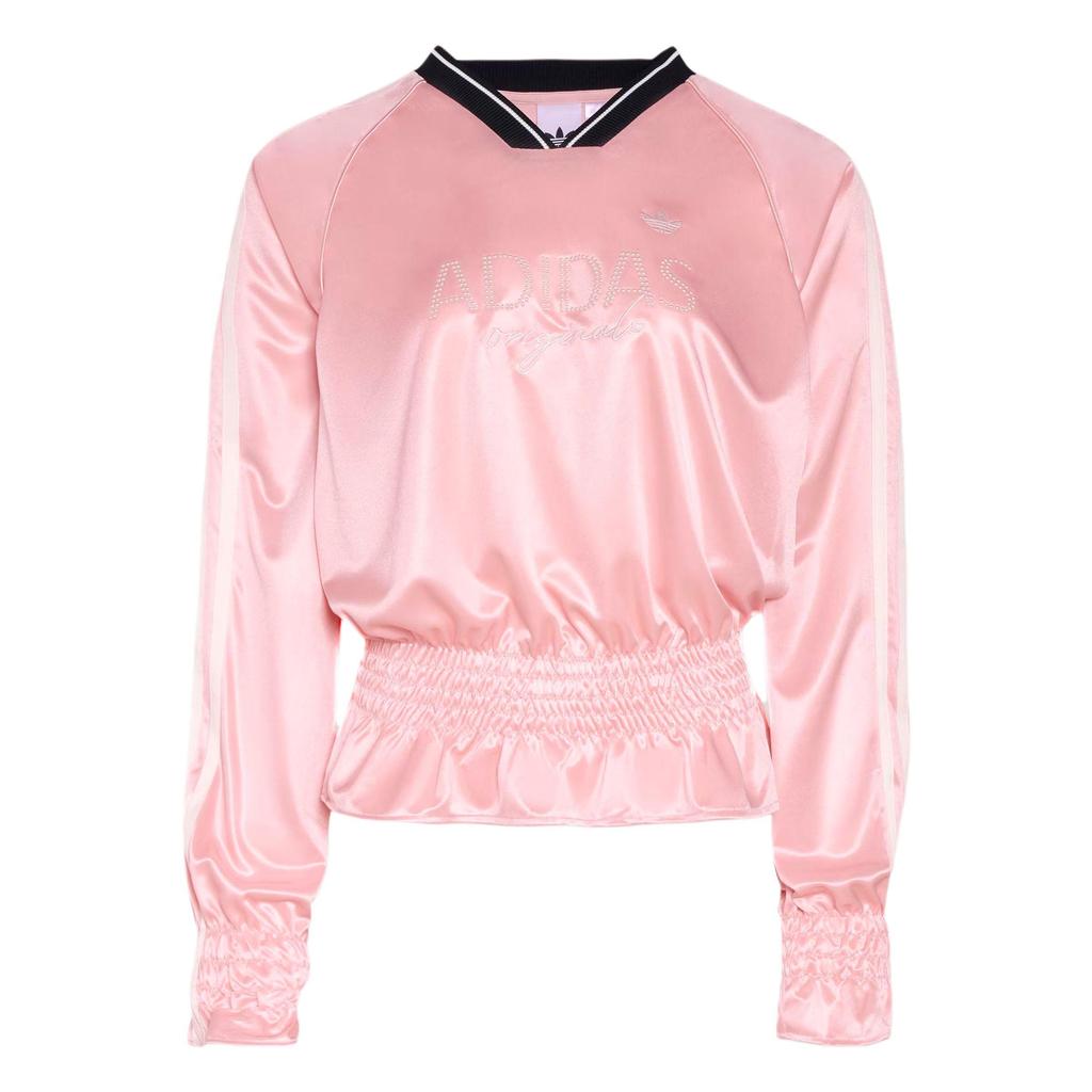 adidas Originals Smocked Jersey Top Casual Culture Pleated Knit Loose Pullover Long Sleeve T-Shirt Women Tops KS2880