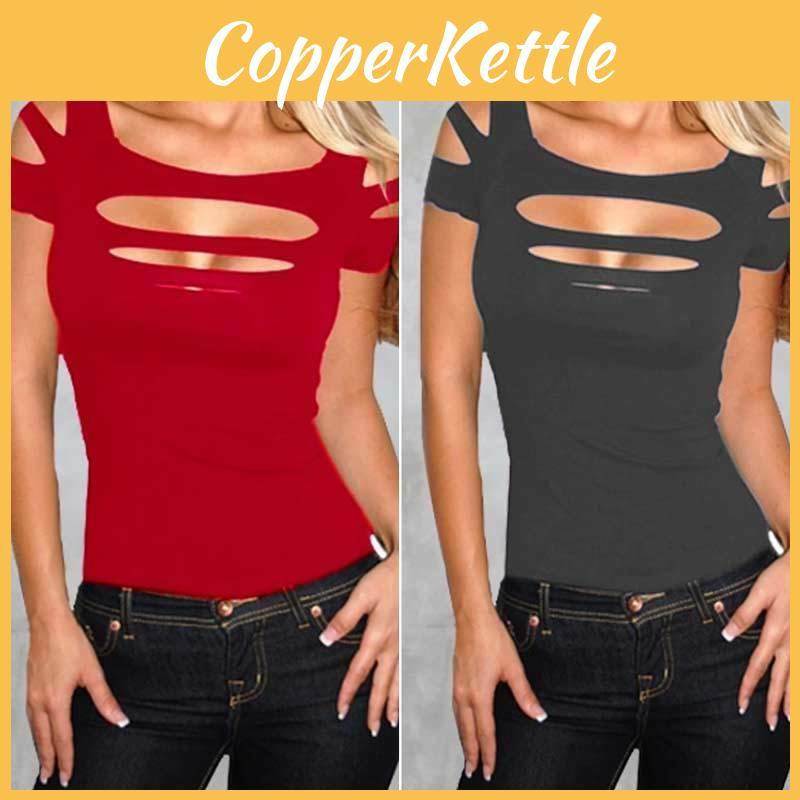 Premium Quality Summer Women's T-shirt Short Sleeve Broken Style Stretch Blouse For Nightclub