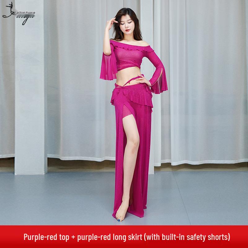 Huayu Belly Dance Costume: Mesh Sequins Dress Set for Women