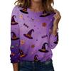 Women's Casual Long Sleeve Round Neck Top with Halloween Print for Party