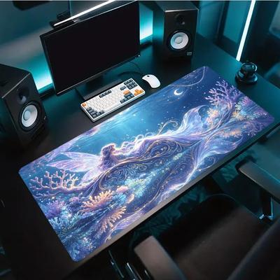 Magical Moonlight Fairy Art Print Gaming Mouse Pad Large Desk Mat Antislip Rubber Base Stitched Edge Keyboard Mat For Office