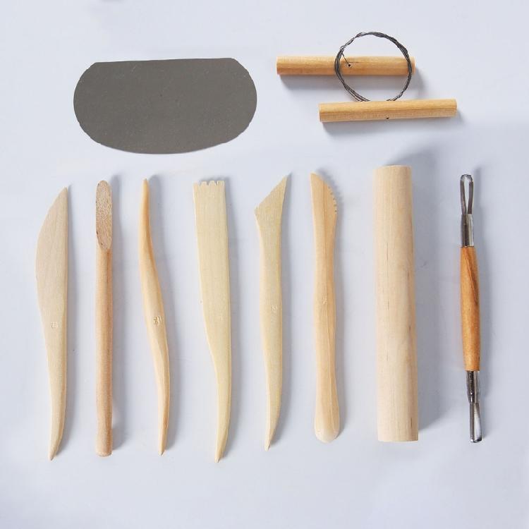 Wood Handle Clay Scraping Tools 10 Piece Pottery Shaping Tool with Wire Cutter Circular Trimming Tool for Clay Sculpting
