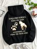 Fall Autumn Funny Meme Dogs And Horses Paw Print Horse Quote Print Unisex Kangaroo Pocket Graphic Hoodie Hooded Sweatshirt Casual