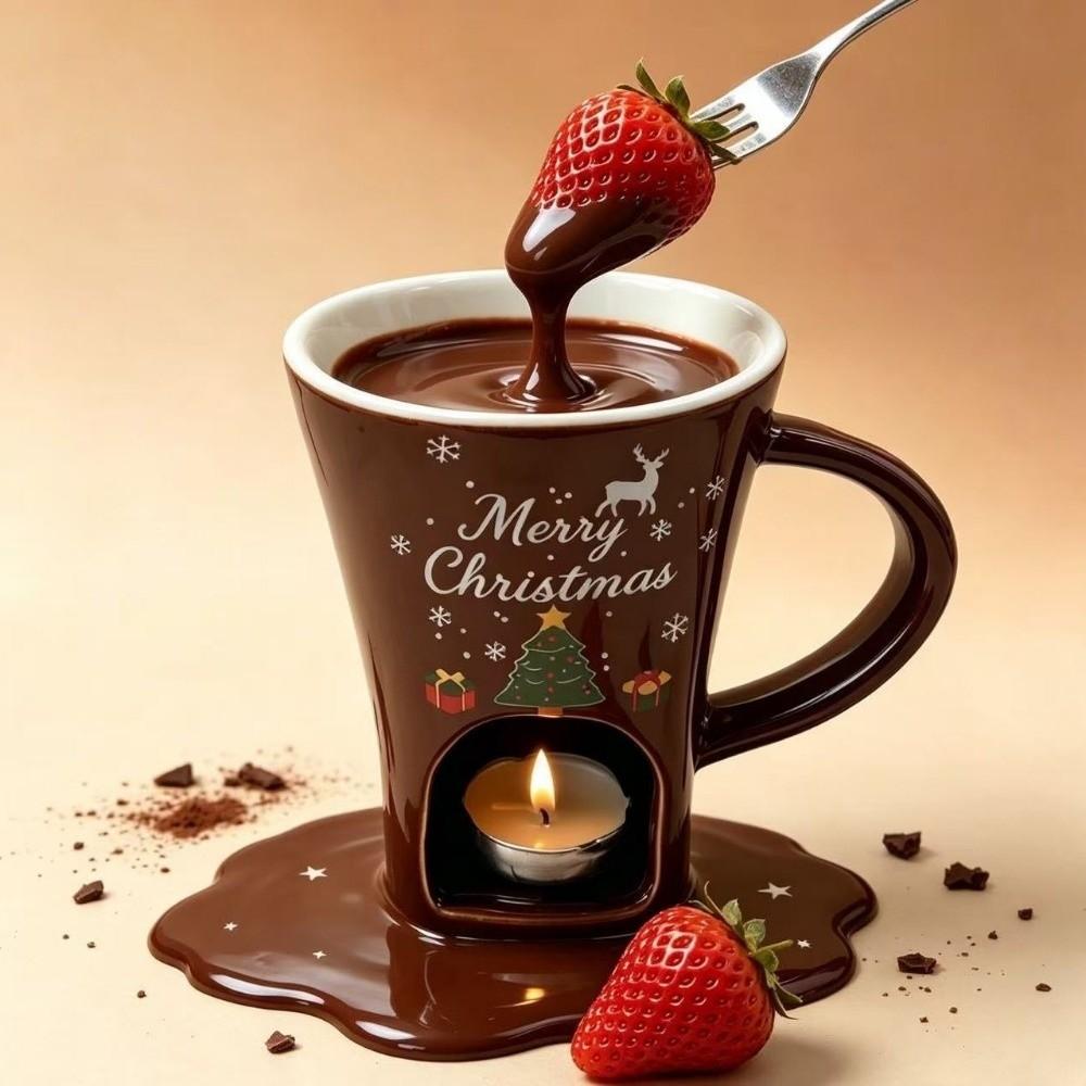 Taza de Cerámica para Derretir Chocolate con Tenedor Calentador de Velas de Cerámica Utensilios para Beber