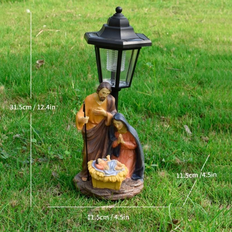 Solar Light Nativity Manger Scene Resins Sculpture Holy Family Ornament For Outdoor Garden Christian Home Decoration