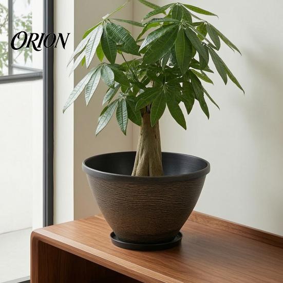 Resin Planter for Home Decor Flower Planters, Vintage Plant Pot with Drainage Hole & Saucer, Lightweight Stable Garden Container Indoor Outdoor, Retro