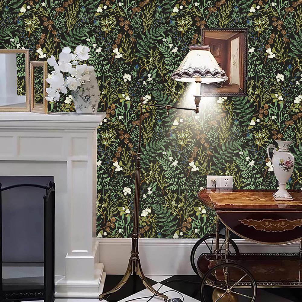 Tropical Moss Leaf Peel And Stick Wallpaper Black White Floral Self Adhesive Removable Contact Paper For Bedroom Walls Cabinets