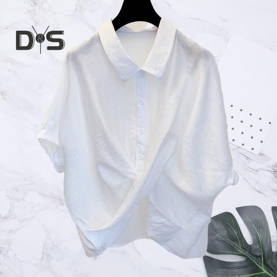 Ženy Léto Košile s klopou Topy Batwing Krátký rukáv Křížový Nepravidelný design Jednoprsé Topy Ležérní oblečení Streetwear