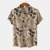 Men Short Sleeve Button Down Shirt Geometric Diamond Print Casual Summer Beach Shirt