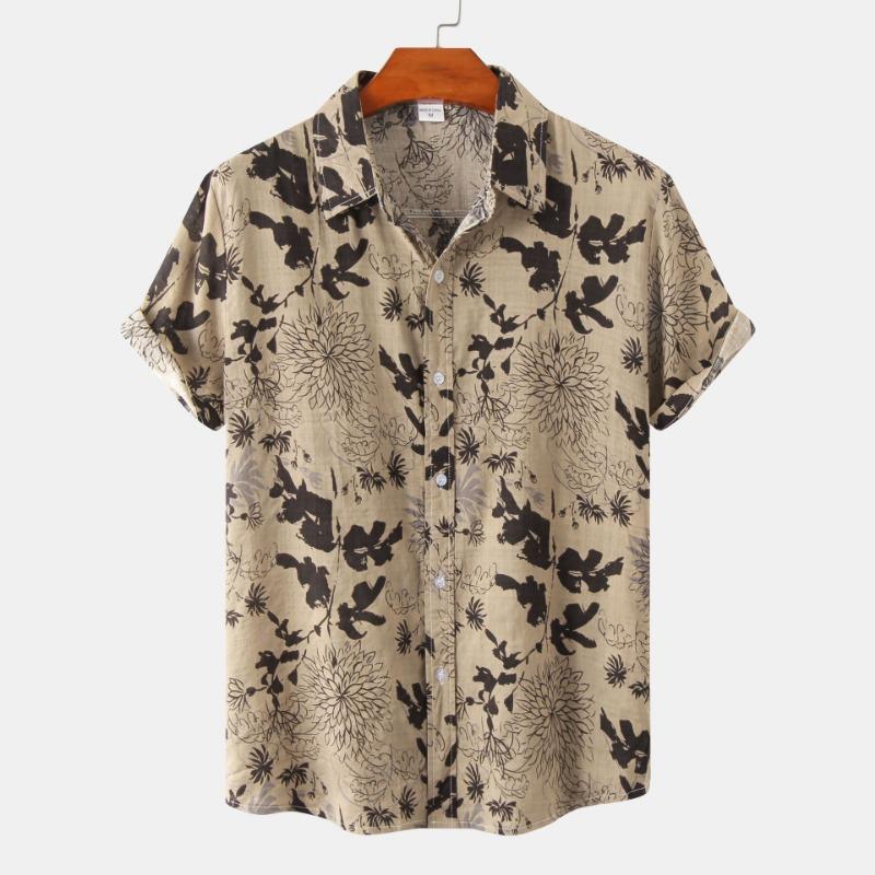 Men Short Sleeve Button Down Shirt Geometric Diamond Print Casual Summer Beach Shirt