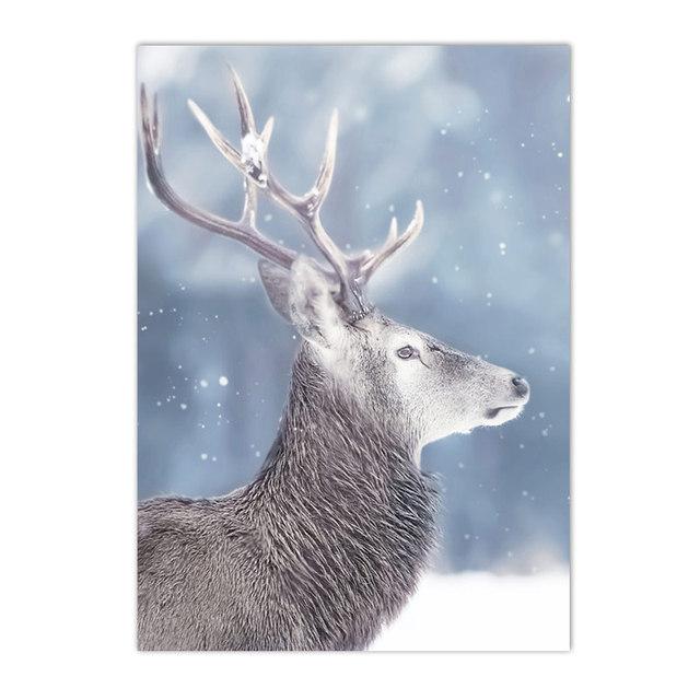 Winter Lake Mountain Canvas Painting Snow Tree Deer Wall Art Picture Print Natural Landscape Nordic Poster Room Home Decor Gifts