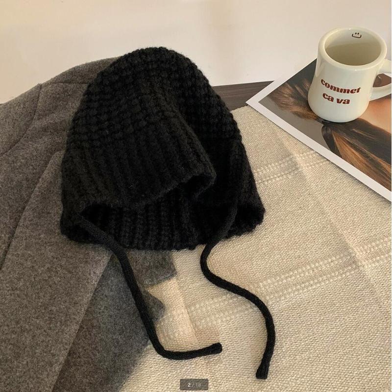 

Maillard Style ~ Sweet Cool Braid Wool Fisherman Hat Women Autumn and Winter Korean Style Ins Warm Earmuff Knitted Flight Helmet Tide Black