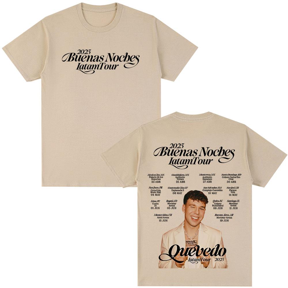 QUEVEDO 2025 DOBROU NOC LATAM TOUR Trička Pánské Dámské Oblečení Retro Móda Nadměrné Bavlněné Tričko Hip Hop Ležérní Trička