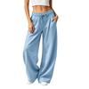 Women's Color Casual Lined Wide Leg Sweatpants with Pockets and