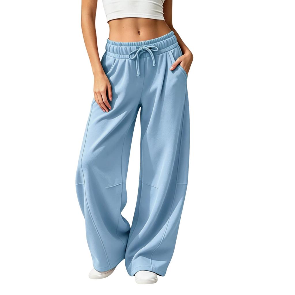 Women's Color Casual Lined Wide Leg Sweatpants with Pockets and