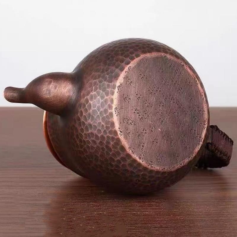Vintage Copper Coffee Pot,Hammer Texture Weave Handle 500 ml With lid Heat Resistant Filter Water Kettle,Handcrafted Teapot