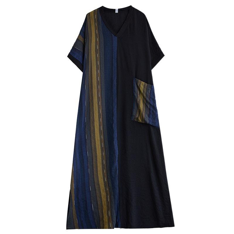 Robe d'été imprimée à col en V et manches courtes en patchwork