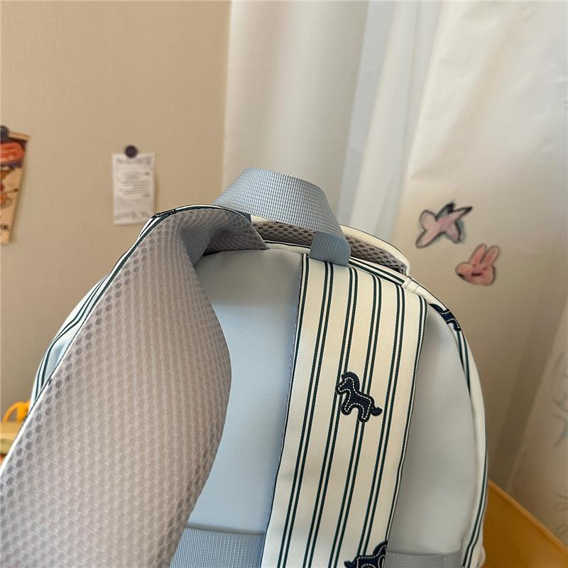 Striped Backpack with Horse Pattern and Front Pocket for School and Daily Use