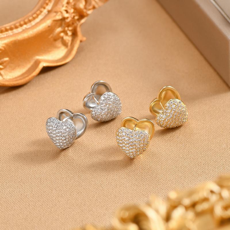 ED65146 Korean Version 2022 New Simple Geometric Heart Zircon Ear Buckles Gold Plated Jewelry Women