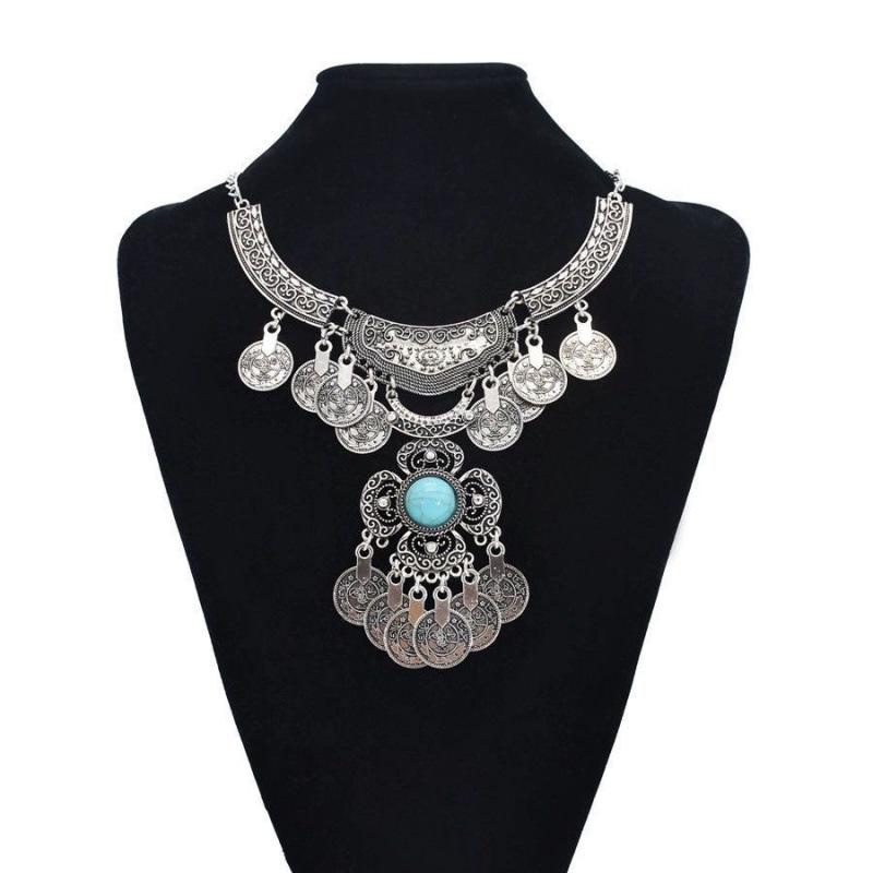 Retro Ethnic Style Alloy Collarbone Chain Hollow Flower Creative Necklace Bohemian Hanfu Ancient Clothing Neck Chain Necklace