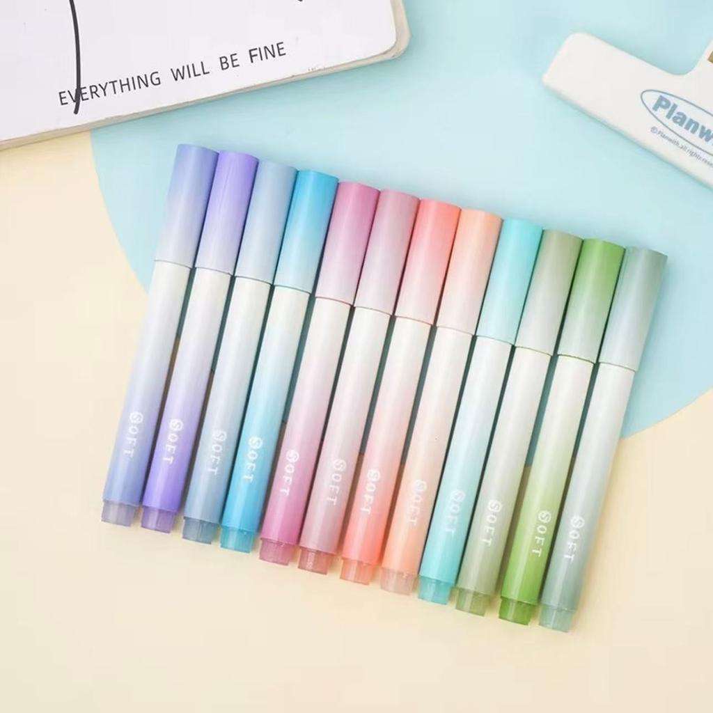 12-Pack Gradient Color Chisel Tip Fluorescent Pens for School Office Supplies Highlighting And Notetaking