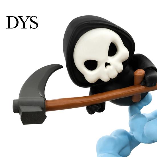 Cute Grim Reaper Figure 3D Printed Figurine with Cloud Base, Environmental Friendly Ornament Skeleton Scythe Statue, Halloween Decorative Collectible