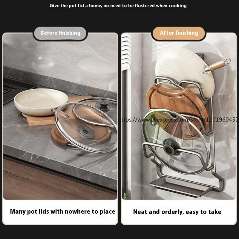 Pot Lid Rack No Punching Wall-mounted Kitchen Rack Large Cutting Board Placer Household Storage Multi-layer Cutting Board Shelf