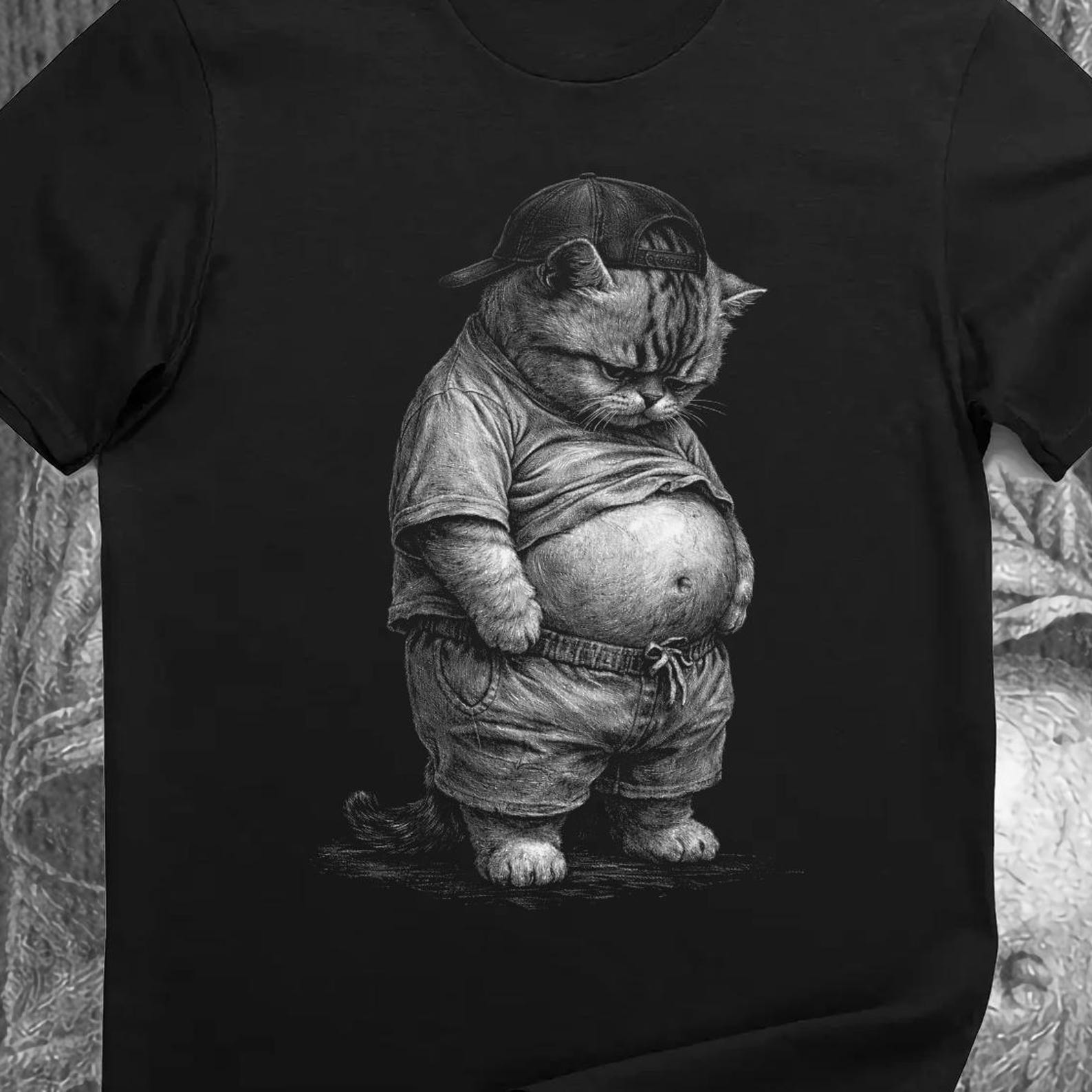 Grumpy Kitty Dad Bod Shirt – Funny Chubby Cat Meme Tee S