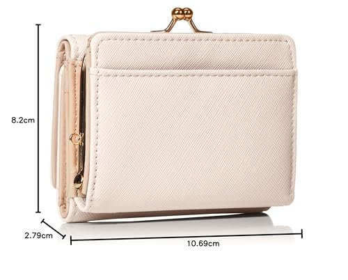 Aldi CAP24 Women's Tri-fold Wallet with Clasp, Solid Color, Ivory