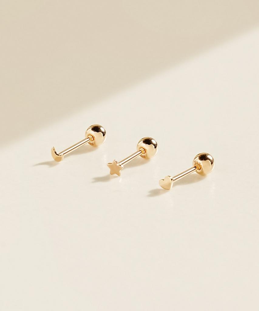 Minimalpiercing 14K Super Mini Heart Star Piercing Earrings