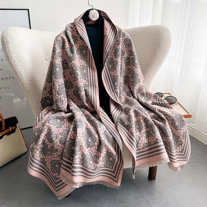 

Flower imitation cashmere scarf women s fashion warm versatile scarf autumn and winter thickened high-end shawl 196