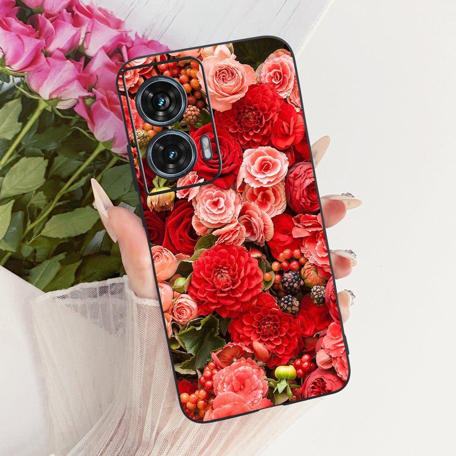 Hülle Für Motorola Edge 50 Fusion Cover XT2429-1 Beliebte Blume Weiche Schwarze Silikon Handyhüllen Für Motorola G96 5G MotoG96 Funda