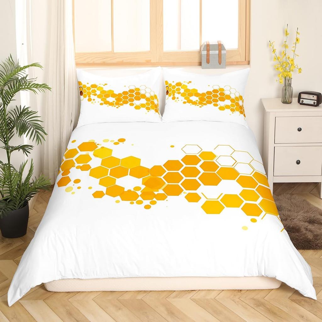 Honeycomb-Duvet Covers For Kids Teens Queen Lightweight Down Quilt Covers Room Decor 2 Pillowcases 1 Duvet Cover No Comforter