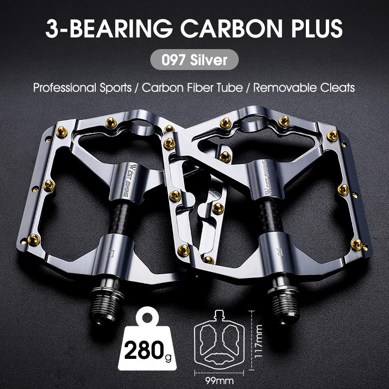 WEST BIKING 3 Bearings Bicycle Pedals Ultralight Carbon Fiber Axle Sleeve Aluminium MTB Road Bike Flat Pedals Cycling Accessory