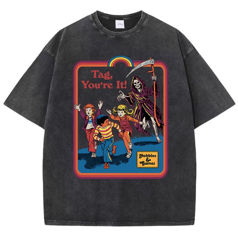 

Death Is Chasing Me From Behind Washed Retro Men Women Clothing Casual Tshirt Oversized Tee Breathable Cotton Summer T-Shirt 3XL