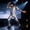 Costume en Cuir Argenté Michael Jackson Avec Veste à Manches Longues Pour Halloween Spectacle sur Scène
