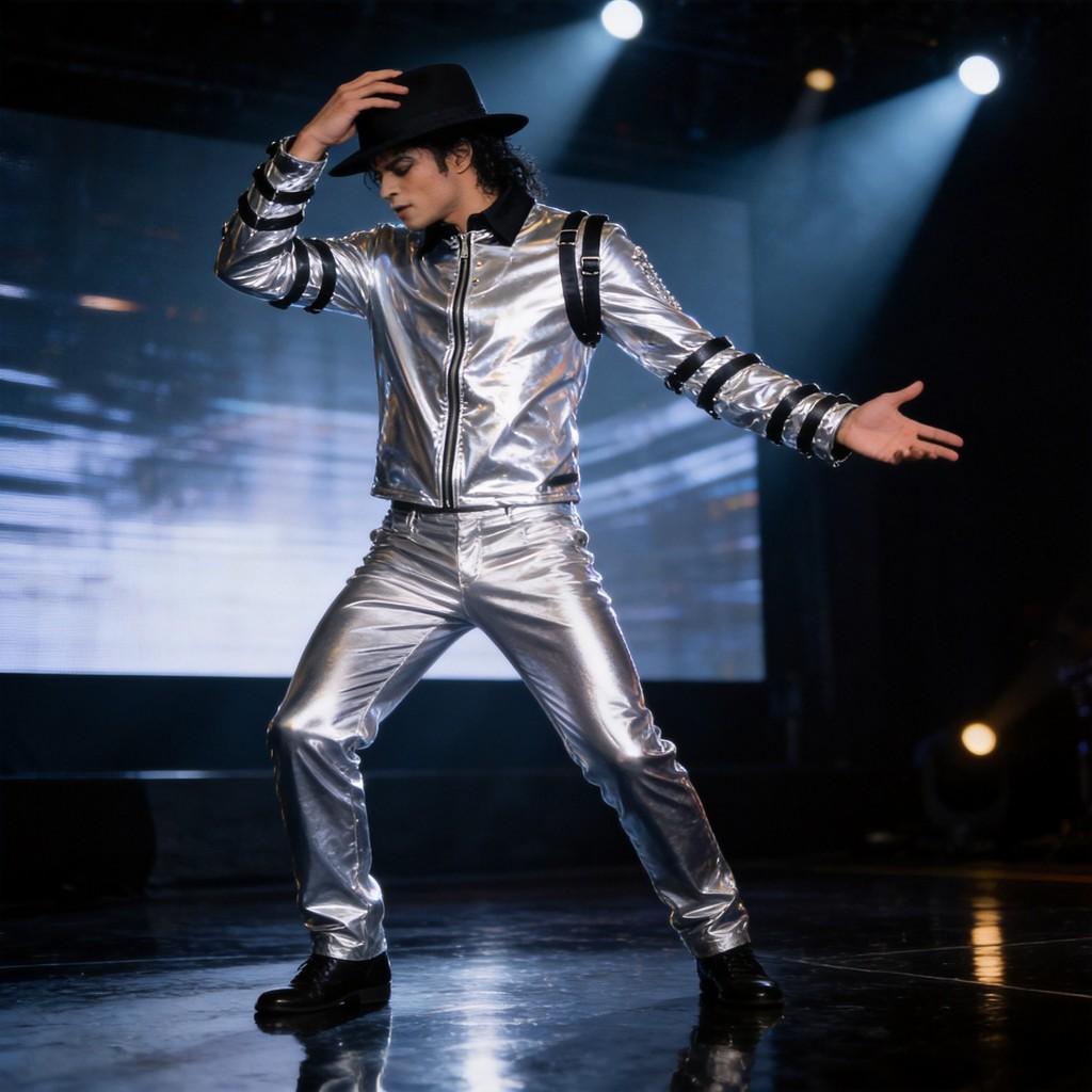 Costume en Cuir Argenté Michael Jackson Avec Veste à Manches Longues Pour Halloween Spectacle sur Scène