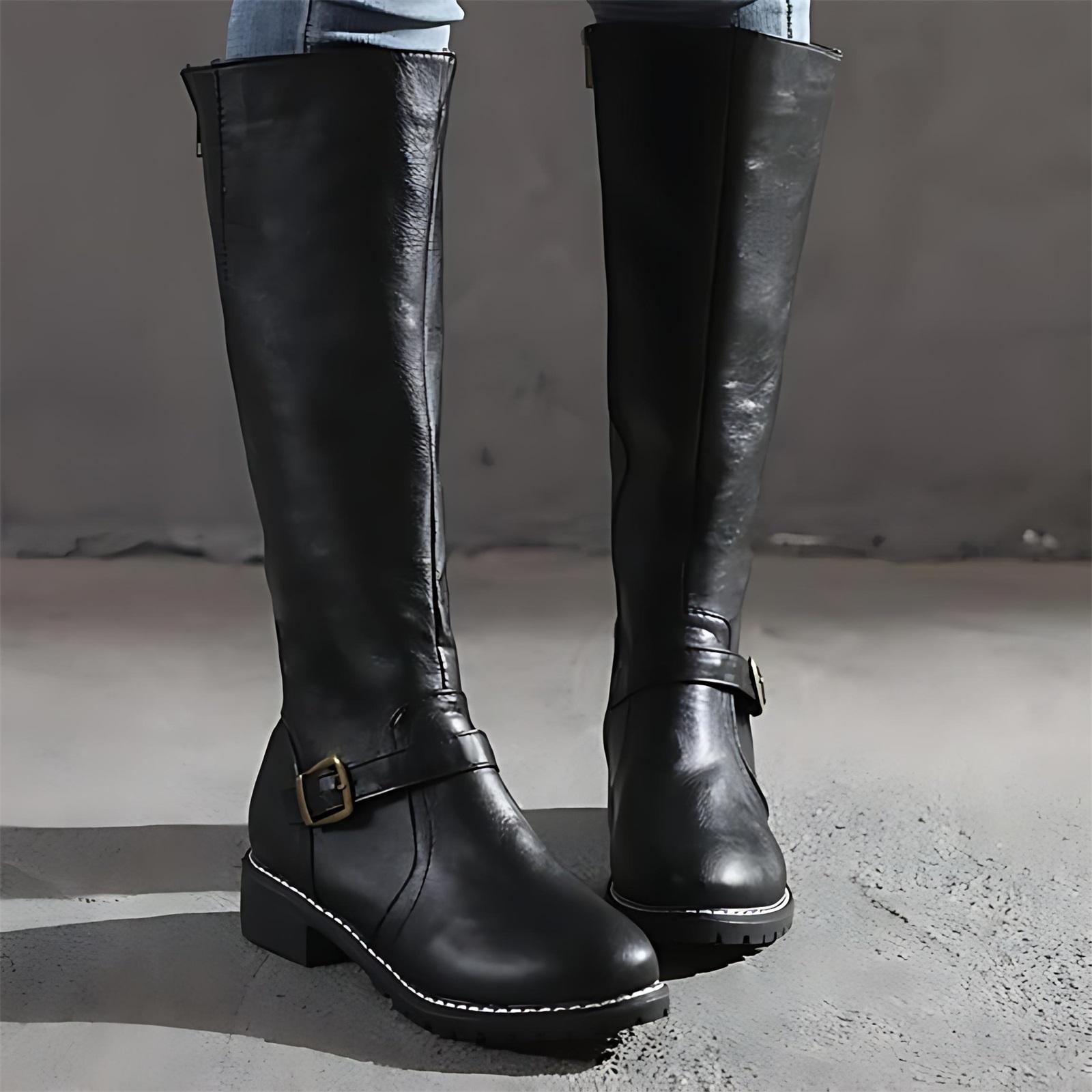 Women s Fashion Plus-Size Side-Zip Round-Toe Leather Boots 38
