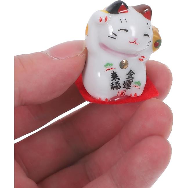 Wakauto 3 Pcs 1" Lucky Cat Statue Japanese Maneki Neko Waving Cats Ceramic Figurines Feng Shui Miniature Animal Statue Decoration for Shop, Home, Car