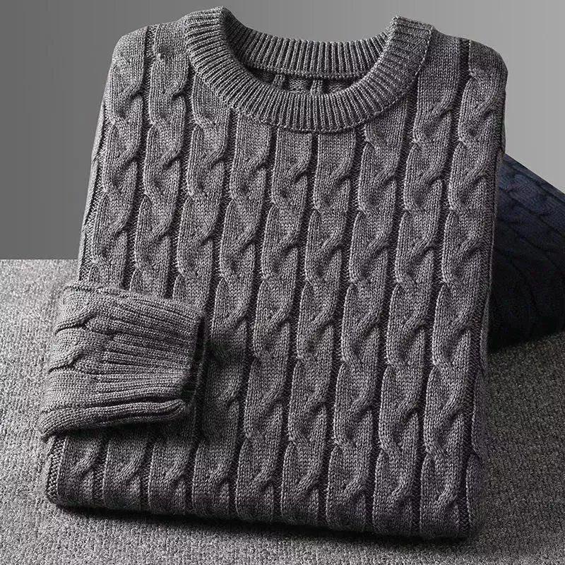 Extra dicker Winterwoll-Herrenpullover - Grobstrick-Rundhalsausschnitt