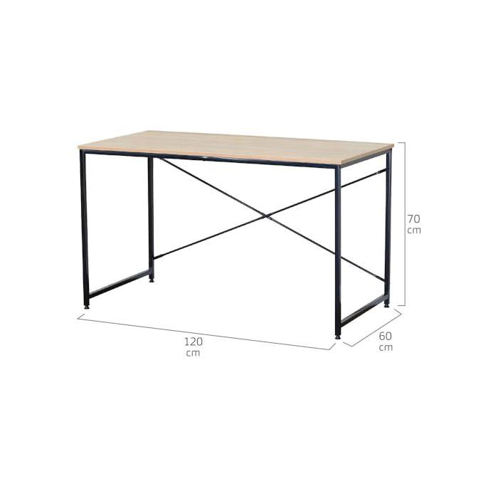 Table de bureau en bois - AKTIVE - 120x60x70 cm - Structure en acier noir - Style industriel - Surface en mélamine