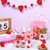 5pcs Strawberry Clear Gift Bags Cute Fruit Party Favor Bags with Handles Shopping Bag Red Heart Strawberry Bags Treat Tote Bags Gift Wrap Bags Handbag