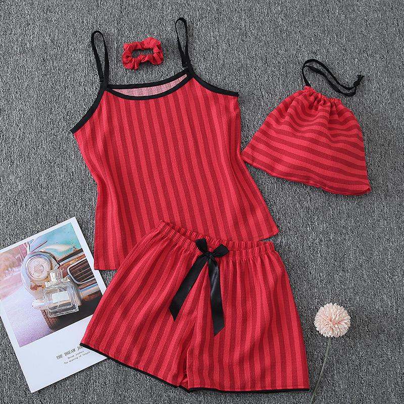 Parent-Child Matching Cotton Pajamas Set - Women's Tank Top & Shorts with Children's 7-Piece Homewear.