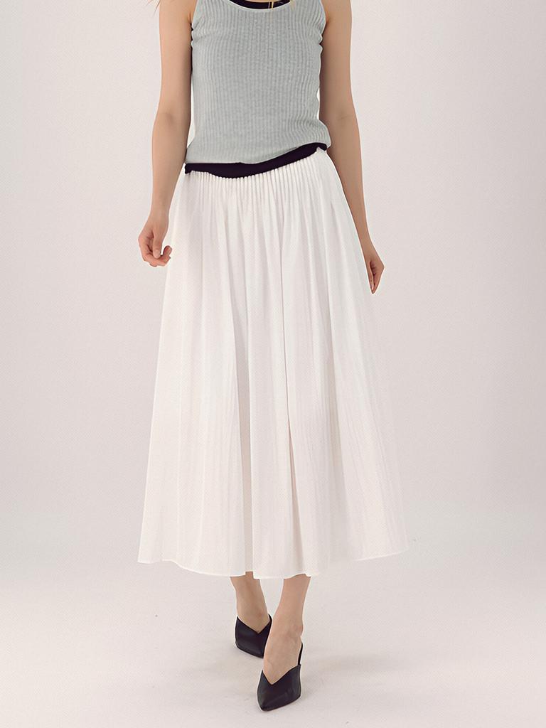 Acud Pin Tuck Flare Banding Skirt _White