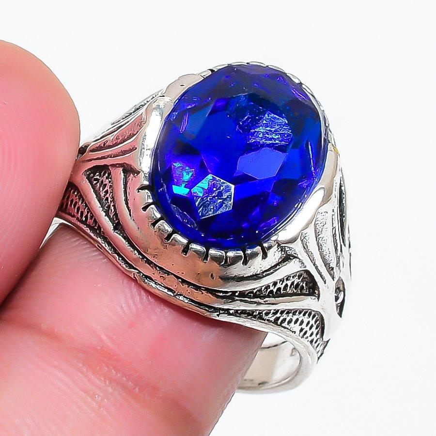 Natural Blue Topaz Gemstone 925 Sterling Silver Jewelry Ring Size 7.5 RR-327